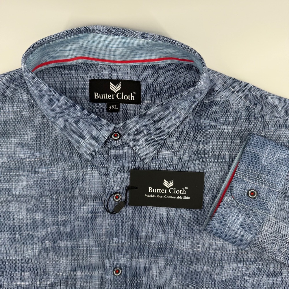 Butter Cloth Mens 3XL Blue Textured Long‎ Sleeve Button World's Most Comfortable